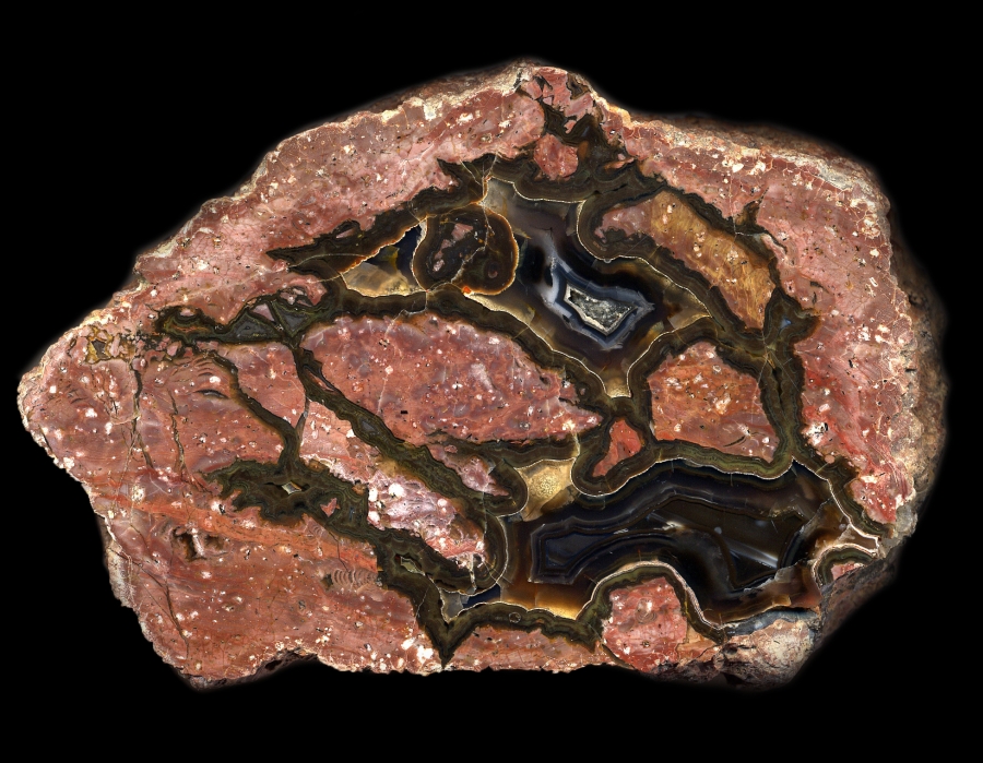Large Cubuk Thunderegg with red matrix and seams of Dark Agate.