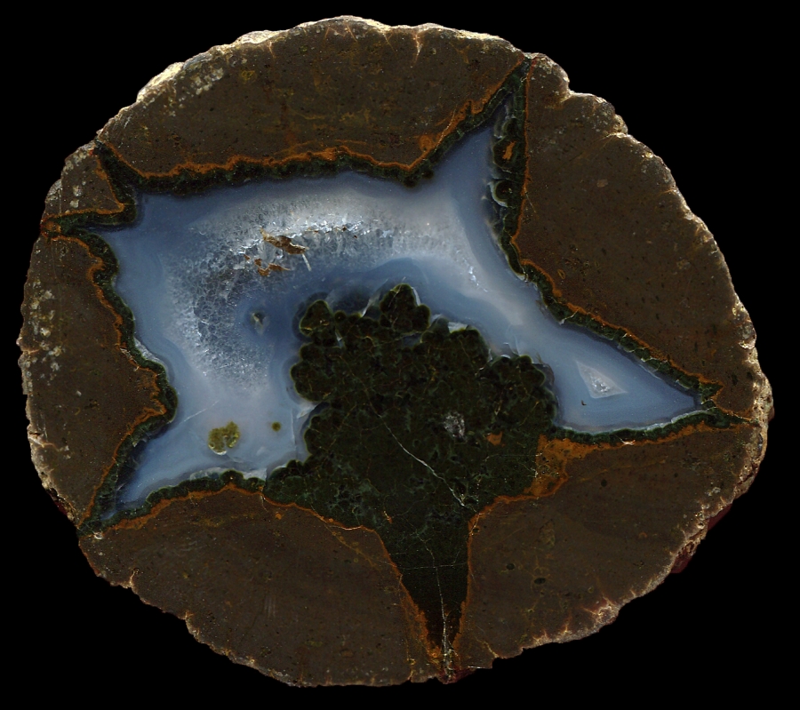 Extremely Dark Blue Ridge Thunderegg with Green Moss