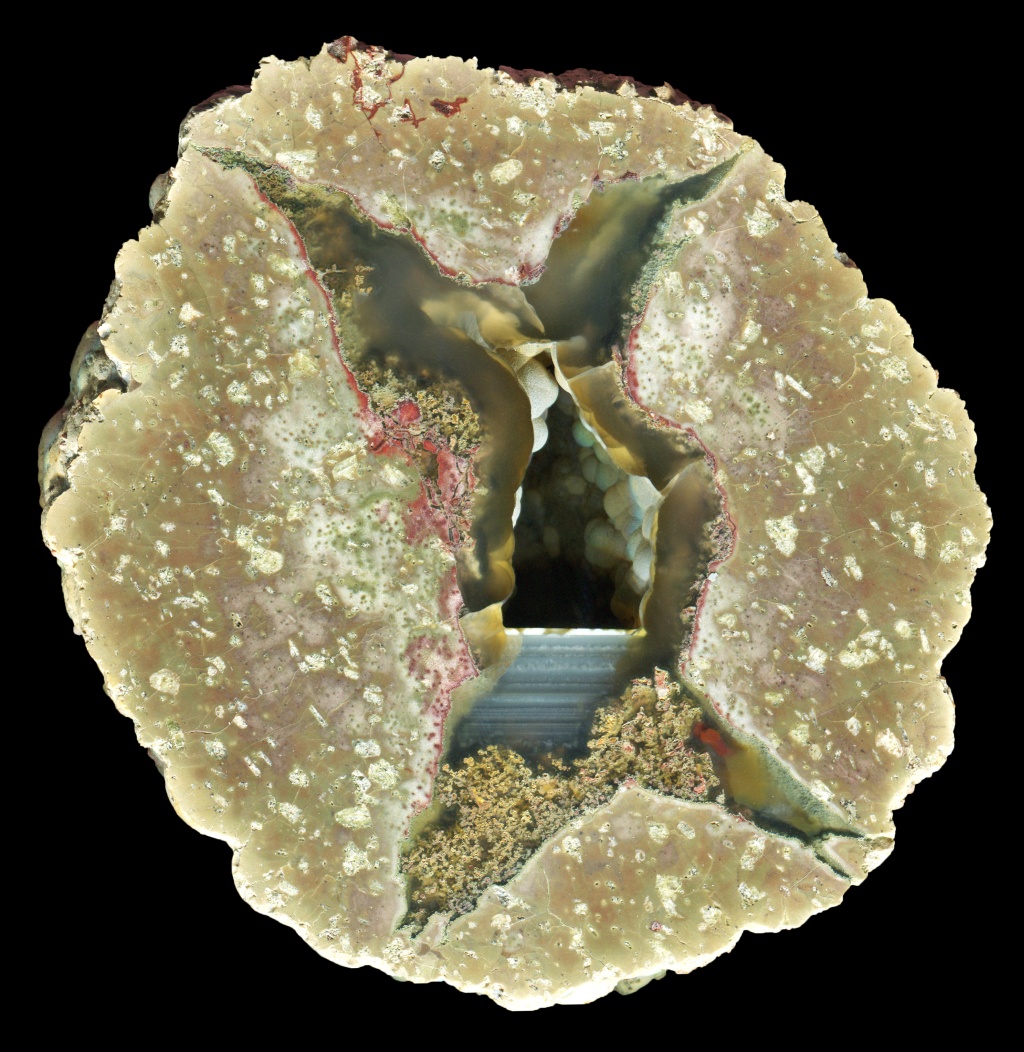 Beautiful Ochoco Agate Bed Thunderegg with Moss and a Cave